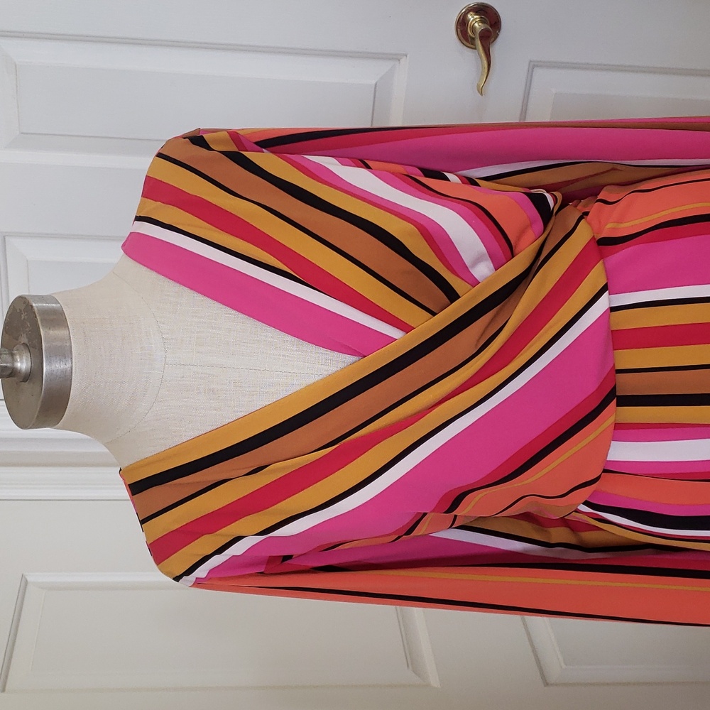 LANE BRYANT Striped Faux Wrap Surplice Dress Size 14 Long Sleeve Multicolor - Picture 7 of 11
